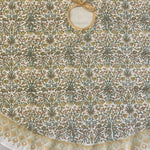 FABRICSG Goldenrod Yellow, Fern Green, Peanut Brown Indian Floral Hand Block Printed Cotton Cloth Tree Skirt, Gift for her, Valentine's day, Spring, Easter