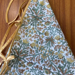 FABRICSG Goldenrod Yellow, Fern Green, Peanut Brown Indian Floral Hand Block Printed Cotton Cloth Tree Skirt, Gift for her, Valentine's day, Spring, Easter