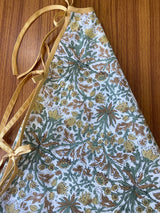 FABRICSG Goldenrod Yellow, Fern Green, Peanut Brown Indian Floral Hand Block Printed Cotton Cloth Tree Skirt, Gift for her, Valentine's day, Spring, Easter
