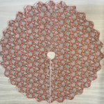 FABRICSG Indian Floral Hand Block Printed Piping Scallops Cotton Cloth Christmas Tree Skirt, Farmhouse Outdoor Home House Christmas Decor Unique