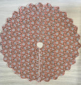 FABRICSG Indian Floral Hand Block Printed Piping Scallops Cotton Cloth Christmas Tree Skirt, Farmhouse Outdoor Home House Christmas Decor Unique