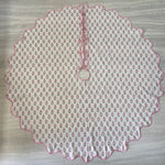 FABRICSG Indian Floral Hand Block Printed Piping Scallops Cotton Cloth Christmas Tree Skirt, Farmhouse Outdoor Home House Christmas Decor Unique