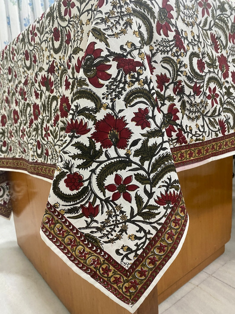 Prune Red and Army Green Tablecloth