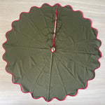 FABRICSG Indian Floral Hand Block Printed Piping Scallops Cotton Cloth Christmas Tree Skirt, Farmhouse Outdoor Home House Christmas Decor Unique