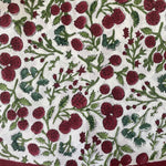 FABRICSG Garnet Red, Emerald and Moss Green Cherry Print Indian Floral Hand Block Printed Cotton Cloth Christmas Tree Skirt, Holiday Decor, Home, Gift for her, Valentine's day, Spring, Easter