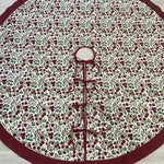 FABRICSG Garnet Red, Emerald and Moss Green Cherry Print Indian Floral Hand Block Printed Cotton Cloth Christmas Tree Skirt, Holiday Decor, Home, Gift for her, Valentine's day, Spring, Easter