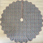 FABRICSG Indian Floral Hand Block Printed Piping Scallops Cotton Cloth Christmas Tree Skirt, Farmhouse Outdoor Home House Christmas Decor Unique