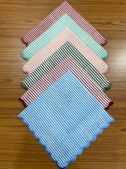 Mix and Match Stripes Scallop Embroidery Napkins