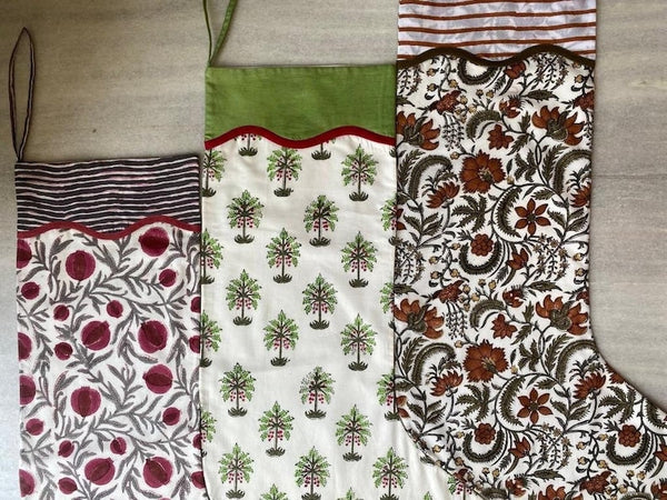 FABRICSG Mix Bag of Indian Floral Hand Block Printed Cotton Cloth Christmas Stocking, Christmas Decor, Handmade Decor,BOHO, , Gift for her, gifts