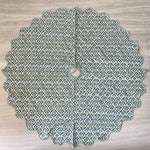 FABRICSG Indian Floral Hand Block Printed Piping Scallops Cotton Cloth Christmas Tree Skirt, Farmhouse Outdoor Home House Christmas Decor Unique