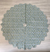 FABRICSG Indian Floral Hand Block Printed Piping Scallops Cotton Cloth Christmas Tree Skirt, Farmhouse Outdoor Home House Christmas Decor Unique