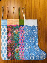 FABRICSG Mix Bag of Indian Floral Hand Block Printed Cotton Cloth Christmas Stocking, Christmas Decor, Handmade Decor, BOHO, , Gift for her, gifts