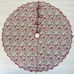 FABRICSG Indian Floral Hand Block Printed Piping Scallops Cotton Cloth Christmas Tree Skirt, Farmhouse Outdoor Home House Christmas Decor Unique
