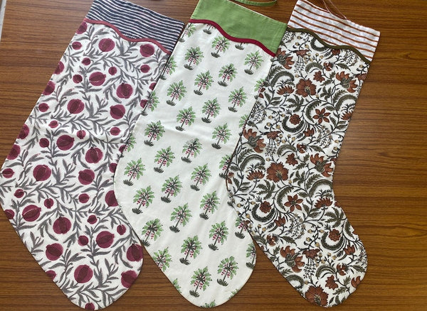 FABRICSG Mix Bag of Indian Floral Hand Block Printed Cotton Cloth Christmas Stocking, Christmas Decor, Handmade Decor,BOHO, , Gift for her, gifts