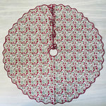 FABRICSG Indian Floral Hand Block Printed Piping Scallops Cotton Cloth Christmas Tree Skirt, Farmhouse Outdoor Home House Christmas Decor Unique