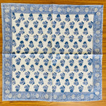 Blue Indian Floral Hand Block Printed Cotton Cloth Border Napkins Size - 20"x20"