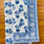 Blue Indian Floral Hand Block Printed Cotton Cloth Border Napkins Size - 20"x20"