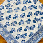Blue Indian Floral Hand Block Printed Cotton Cloth Border Napkins Size - 20"x20"