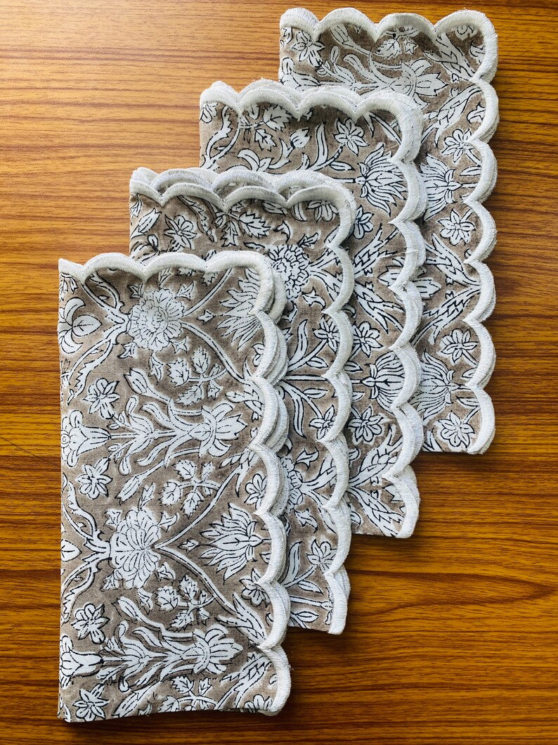 Taupe Color Scallop Embroidery Napkins