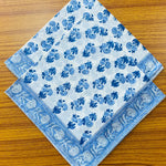Blue Indian Floral Hand Block Printed Cotton Cloth Border Napkins Size - 20"x20"