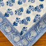 Blue Indian Floral Hand Block Printed Cotton Cloth Border Napkins Size - 20"x20"