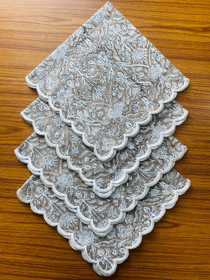 Taupe Color Scallop Embroidery Napkins