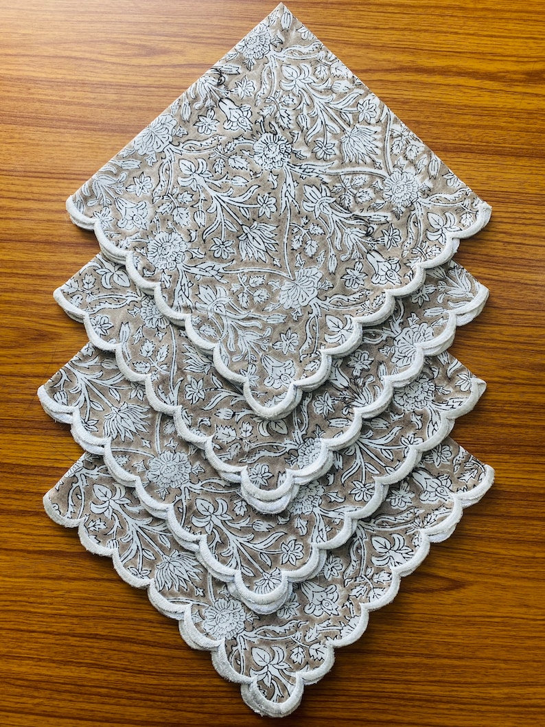 Taupe Color Scallop Embroidery Napkins