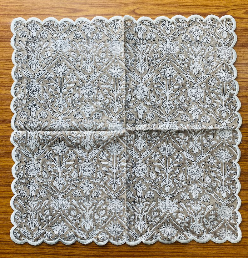 Taupe Color Scallop Embroidery Napkins