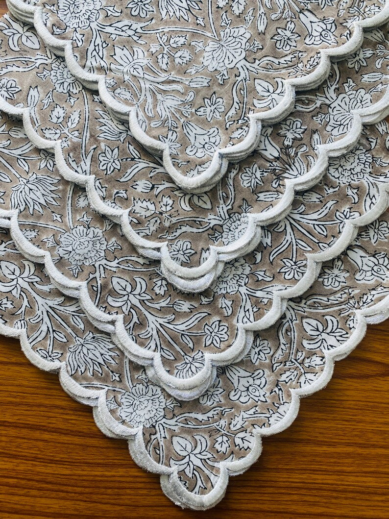 Taupe Color Scallop Embroidery Napkins