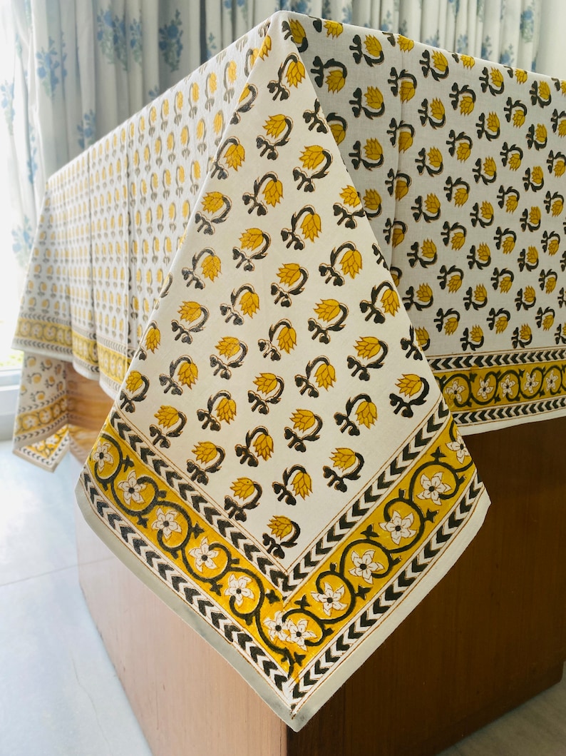 Vintage Yellow Drip Flower Tablecloth