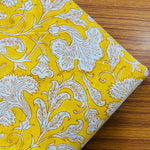 Saffron Yellow and Off White Hand-Block Printed Cotton Cloth
