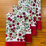 Garnet Red, Emerald Green Indian Floral Hand Block Printed Cotton Cloth Border Napkins Size 20x20"