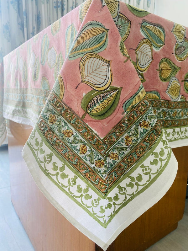 Salmon Pink Leaf Print Tablecloth