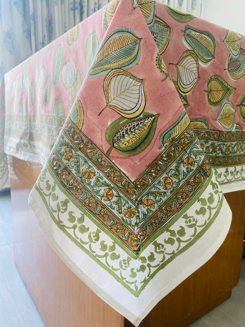 Salmon Pink Leaf Print Tablecloth