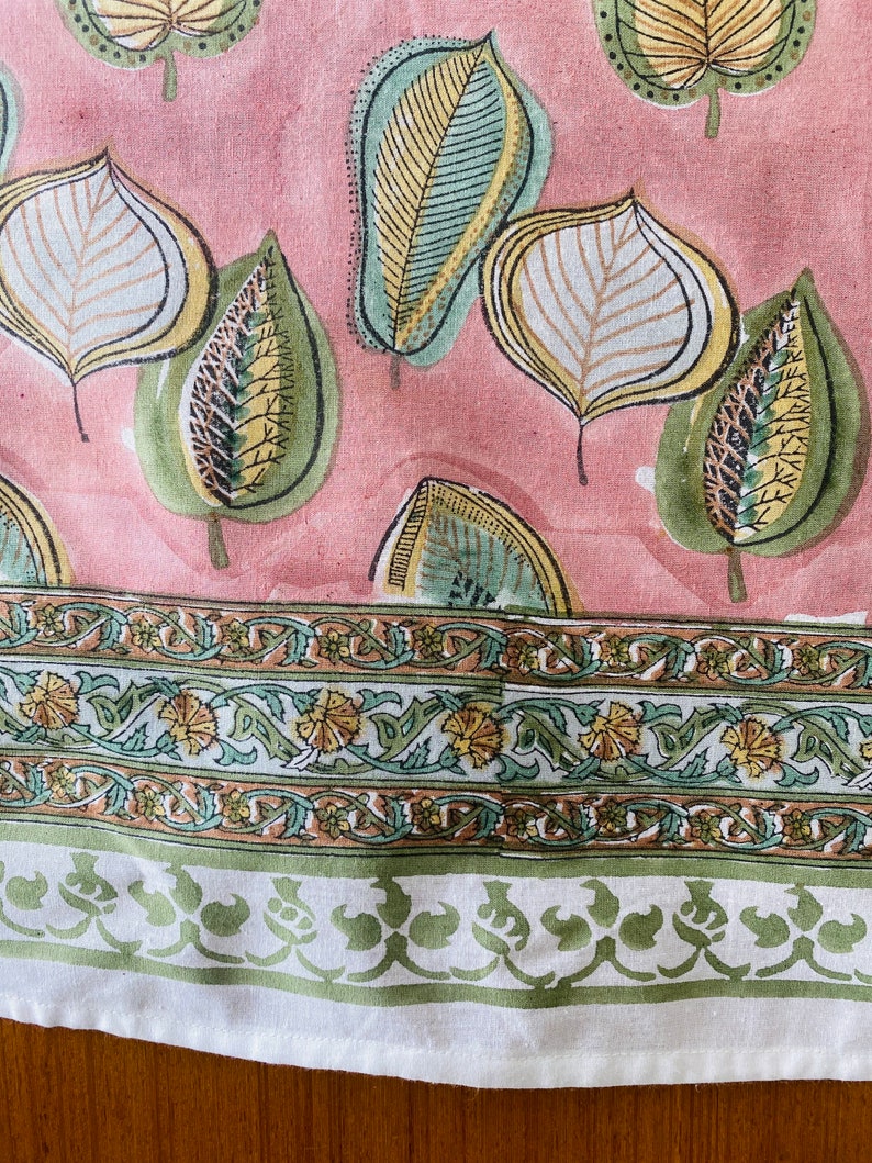 Salmon Pink Leaf Print Tablecloth