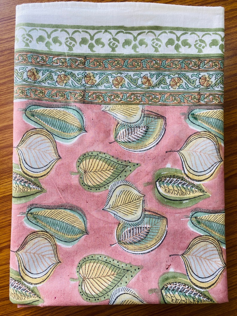 Salmon Pink Leaf Print Tablecloth
