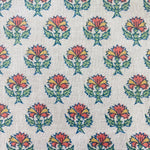 Orange and Green Indian Floral Hand Block Printed Cotton Border Napkins Size 20x20"