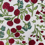 Garnet Red, Emerald Green Indian Floral Hand Block Printed Cotton Cloth Border Napkins Size 20x20"