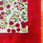 Garnet Red, Emerald Green Indian Floral Hand Block Printed Cotton Cloth Border Napkins Size 20x20"