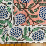 Dark Salmon Pink Floral Indian Hand Block Print Cotton Border Napkins Size 20x20"