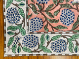 Dark Salmon Pink Floral Indian Hand Block Print Cotton Border Napkins Size 20x20"