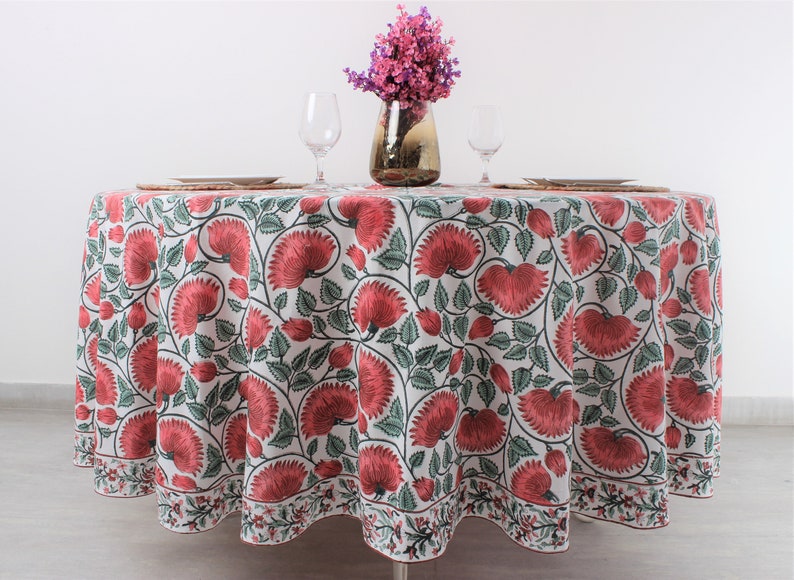 Coral and Turquoise Green Round Tablecloth