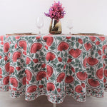 Coral and Turquoise Green Round Tablecloth