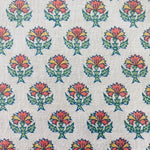 Orange and Green Indian Floral Hand Block Printed Cotton Border Napkins Size 20x20"