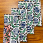 Dark Salmon Pink Floral Indian Hand Block Print Cotton Border Napkins Size 20x20"