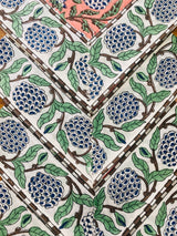 Dark Salmon Pink Floral Indian Hand Block Print Cotton Border Napkins Size 20x20"