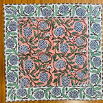 Dark Salmon Pink Floral Indian Hand Block Print Cotton Border Napkins Size 20x20"