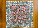 Dark Salmon Pink Floral Indian Hand Block Print Cotton Border Napkins Size 20x20"
