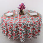 Coral and Turquoise Green Round Tablecloth