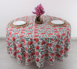 Coral and Turquoise Green Round Tablecloth